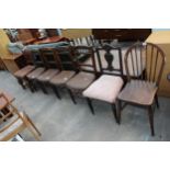 FOUR EDWARDIAN BEECH BEDROOM CHAIRS, A SINGLE BEDROOM CHAIR, AN EARLY 20TH CENTURY OAK DINING CHAIR,