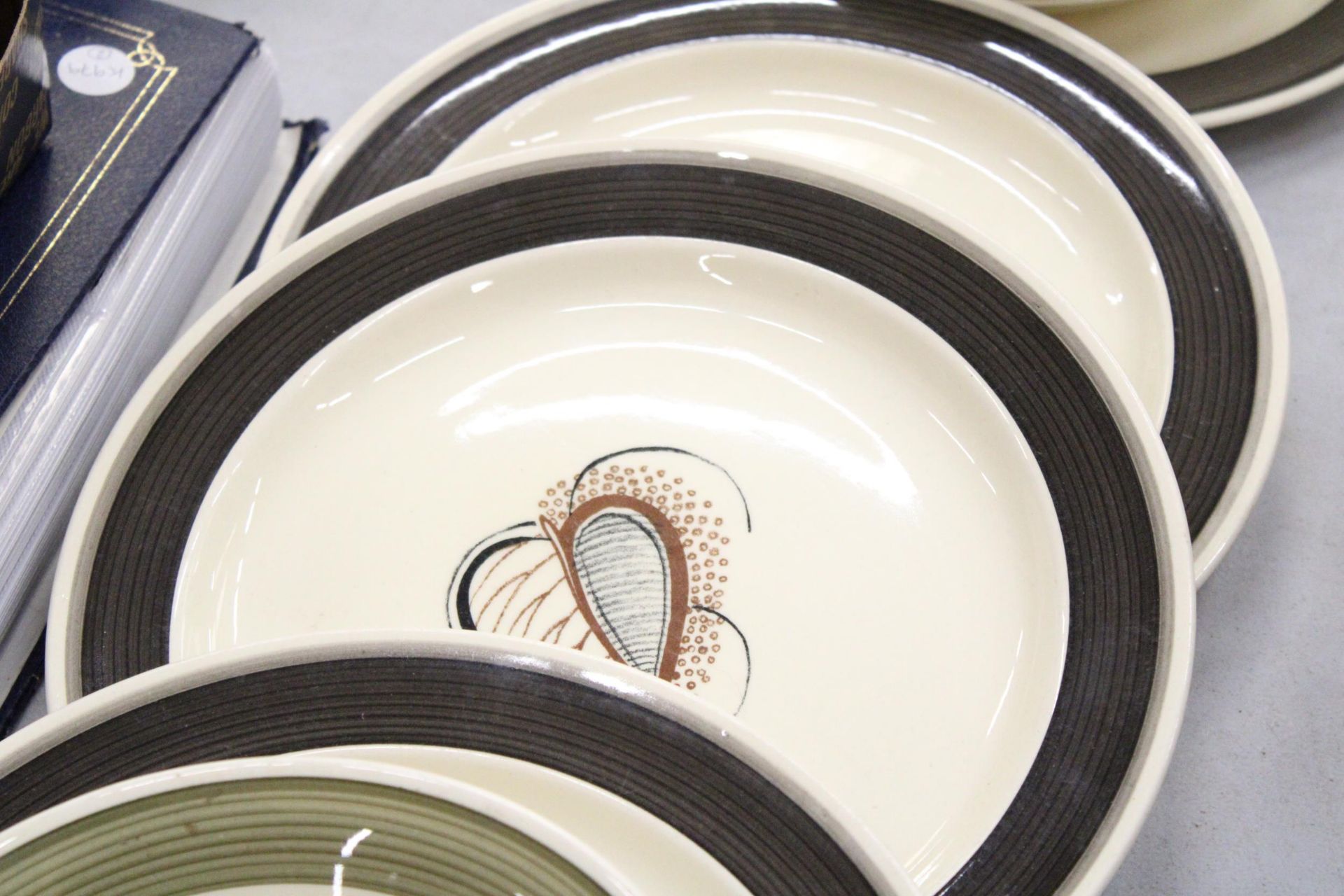 A COLLECTION OF SUSIE COOPER PLATES AND BOWLS TO INCLUDE ( GREEN FEATHER ) AND ( CHARCOAL SKELETON - Image 3 of 5