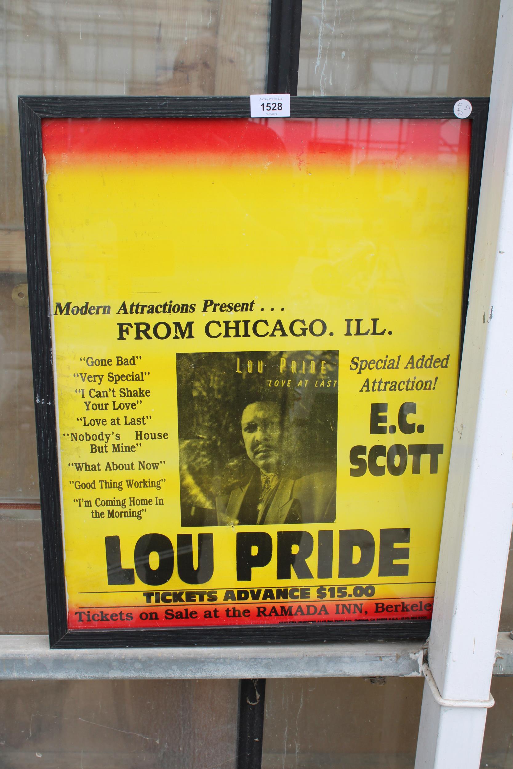 A WOODEN FRAMED LOU PRIDE POSTER