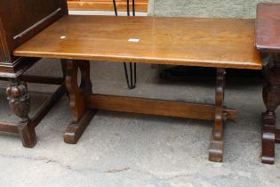 A MODERN OAK REFECTORY STYLE COFFEE TABLE, 35" X 18"