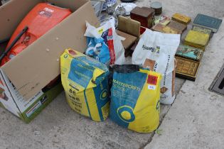 TWO BAGS OF CEMENT, A BAG OF POST CRETE AND A BAG OF SALT