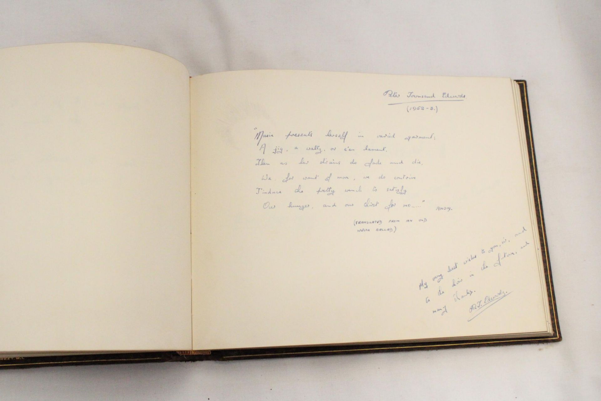 A VINTAGE LEATHER BOUND AUTOGRAPH BOOK FROM THE 1940'S WITH MOSTLY RELIGIOUS ENTRIES - Image 5 of 6