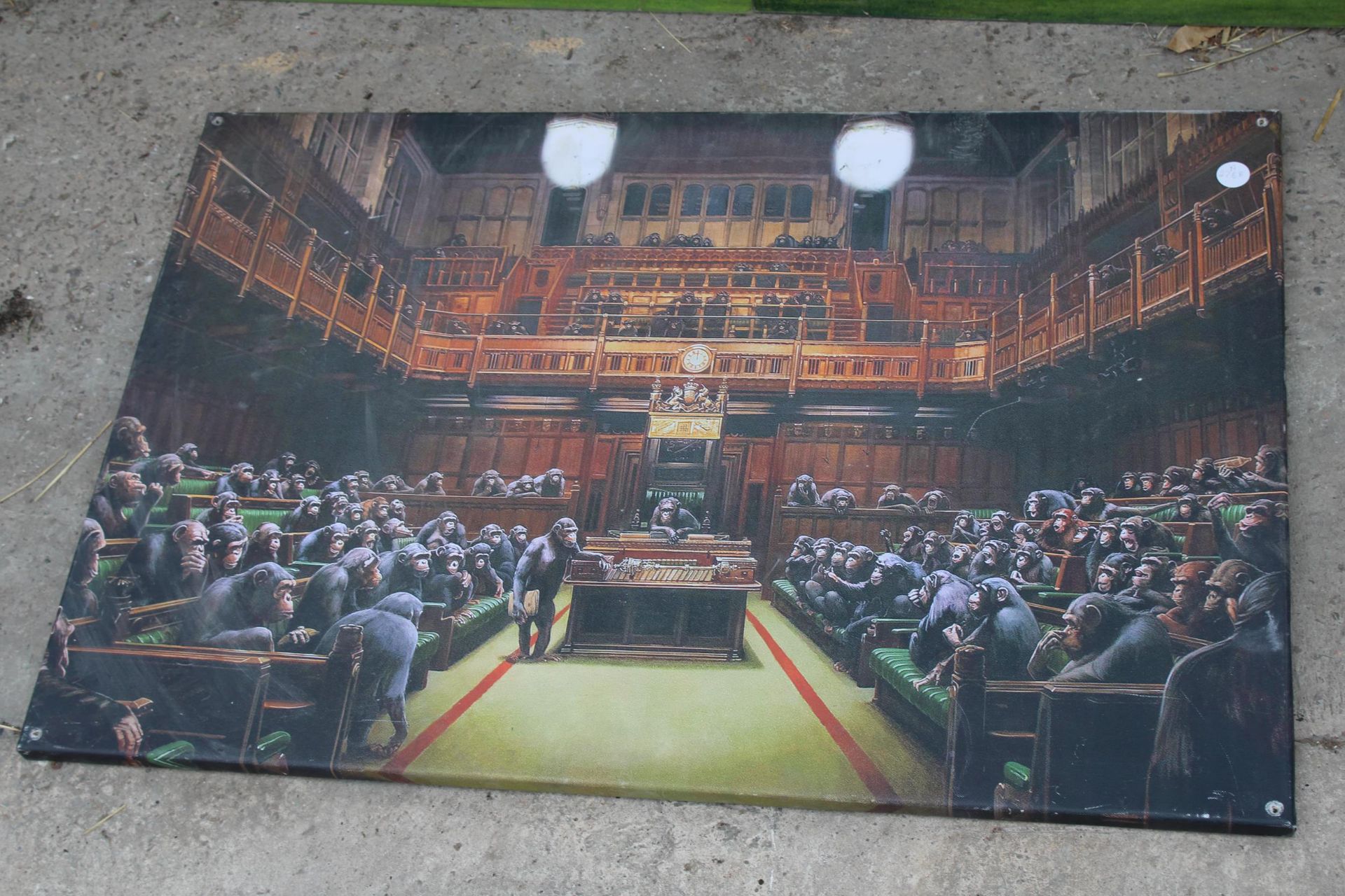 A LARGE PERSPEX PRINT OF A MANOR HOUSE AND A FURTHER NOVELTY CANVAS PRINT OF PARLIMENT - Image 2 of 2