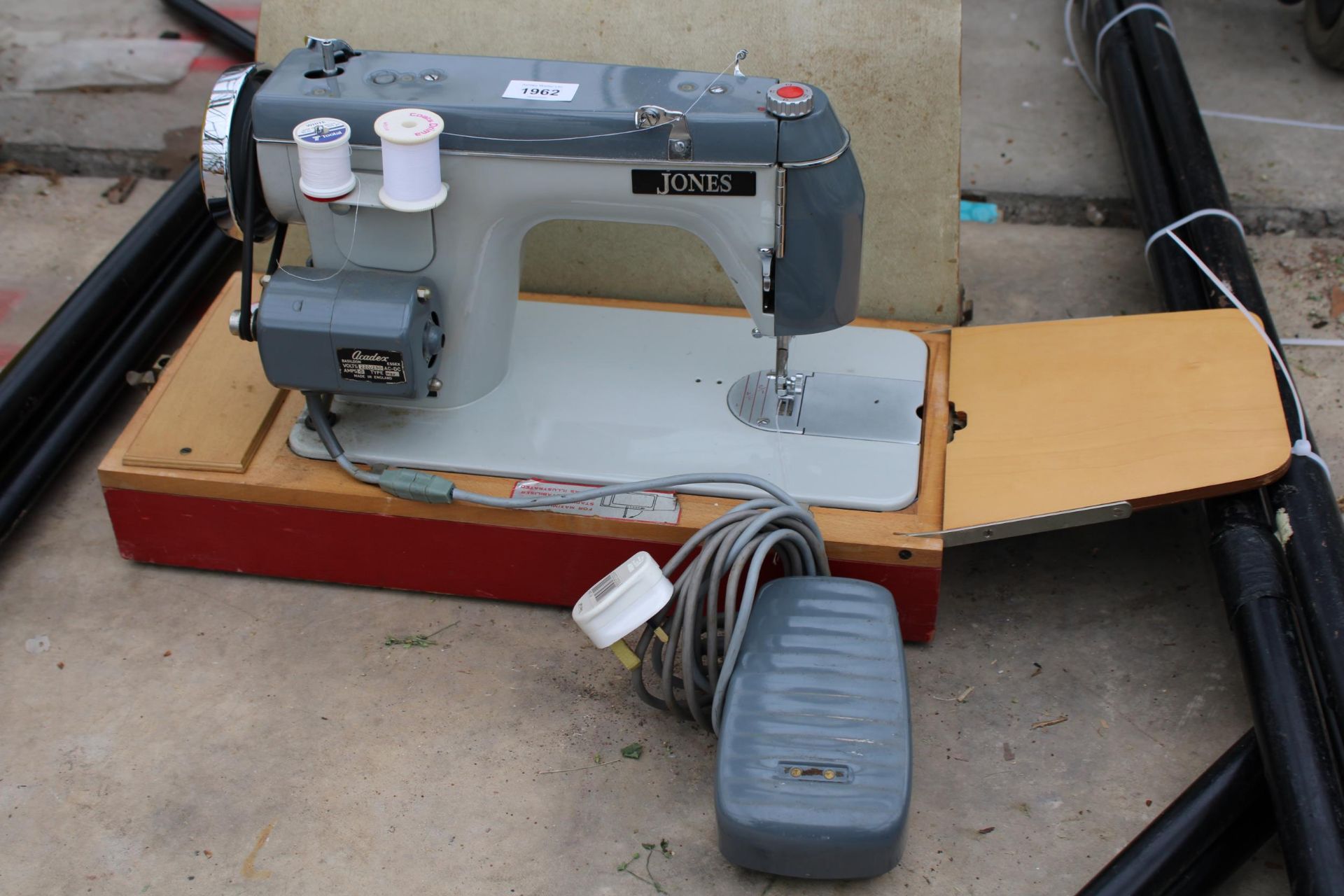 A JONES ELECTRIC SEWING MACHINE WITH FOOT PEDAL AND CARRY CASE - Image 2 of 2