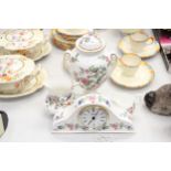 FOUR PIECES OF AYNSLEY 'PEMBROKE' AND 'COTTAGE GARDEN', TO INCUDE A MANTLE CLOCK, JUGS AND A
