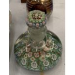 A MILLEFIORI GLASS PAPERWEIGHT INK BOTTLE WITH STOPPER