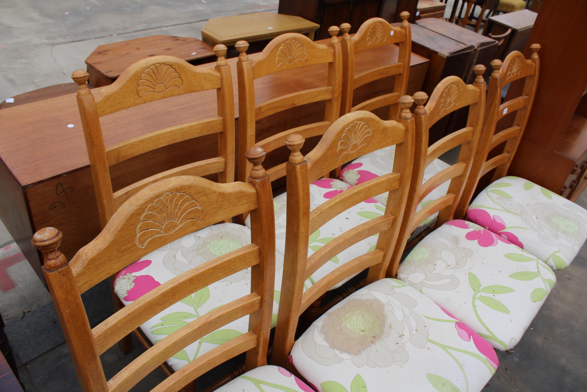 A SET OF SEVEN MODERN HARDWOOD LADDER-BACK DINING CHAIRS - Image 3 of 3