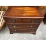 A YEW WOOD AND CROSSBANDED CHEST OF THREE DRAWERS, 30" WIDE