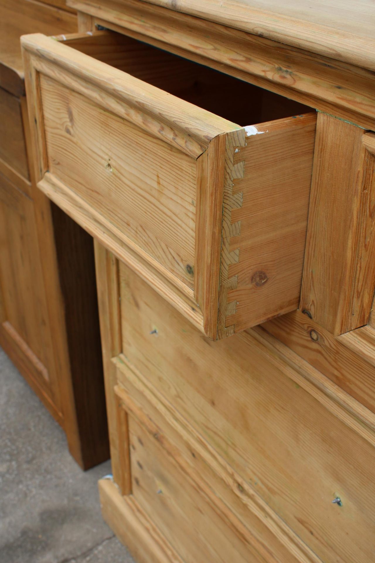 A PINE CHEST OF THREE SHORT AND FOUR LONG DRAWERS, 56" WIDE - Image 4 of 7