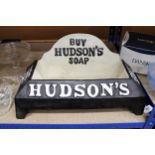 A LARGE CAST DOG WATER BOWL ADVERITISING HUDSON SOAPS