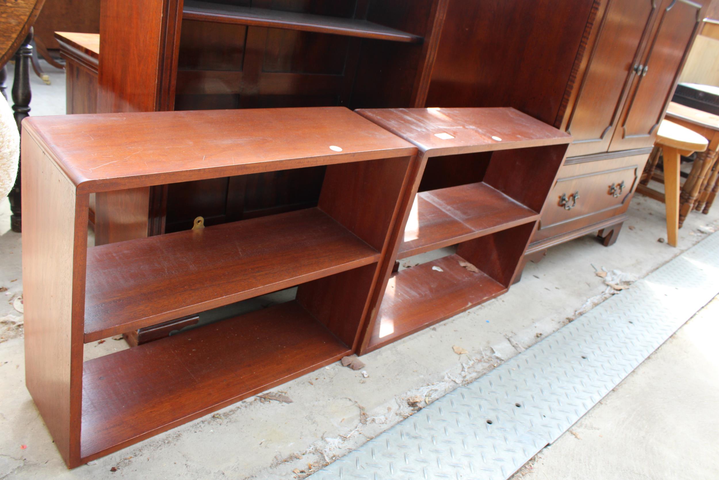 AN OPEN MAHOGANY BOOKCASE AND TWO SMALL SHELVES - Image 2 of 3