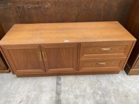 A RETRO TEAK GPLAN SIDEBOARD ENCLOSING TWO CUPBOARDS AND TWO DRAWERS, 52" WIDE