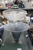A LARGE FOOTED BOWL PLUS A LARGE TRUMPET VASE