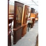 TWO MODERN CORNER CUPBOARDS WITH GLAZED UPPER PORTION