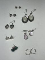 EIGHT PAIRS OF SILVER EARRINGS