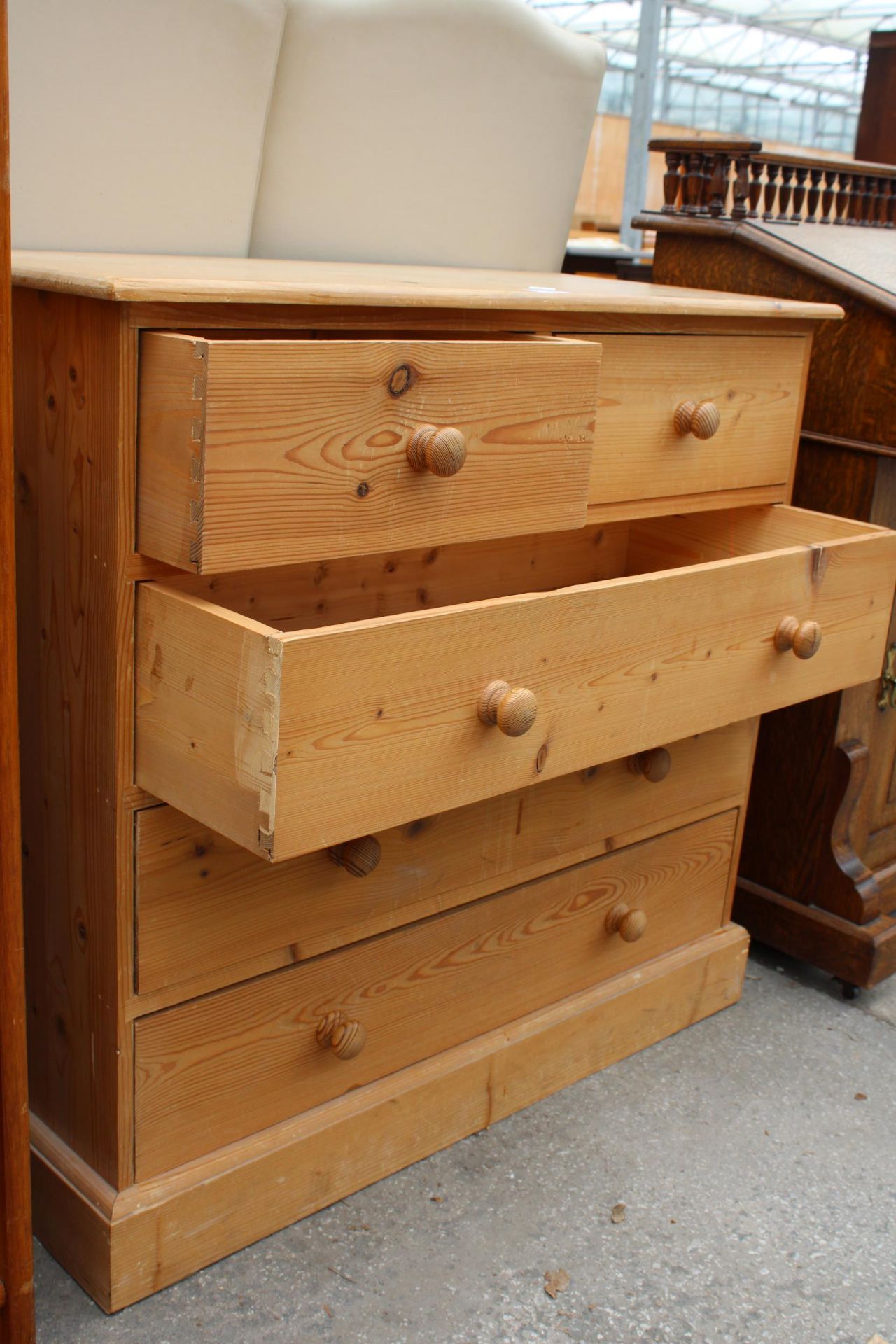 A PINE CHEST OF TWO SHORT AND THREE LONG DRAWERS, 31" WIDE - Image 2 of 2