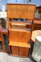 A RETRO TEAK G.PLAN BUREAU BOOKCASE WITH SLIDING DRAWERS TO BASE, 30" WIDE