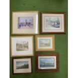 SIX FRAMED WATERCOLOURS AND PRINTS TO INCLUDE HEBDEN BRIDGE, BOATS, COUNTRY SCENES, ETC