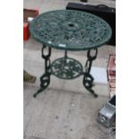 A GREEN PAINTED CAST ALLOY CIRCULAR TABLE