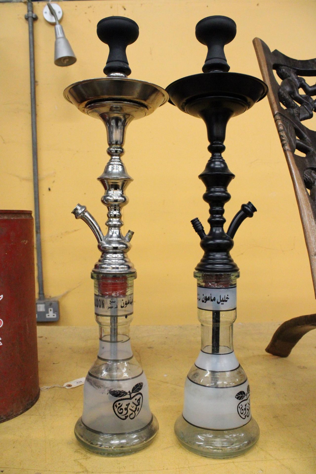 TWO GLASS AND METAL SHISHA PIPES