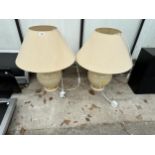 A PAIR OF LARGE DECORATIVE TABLE LAMPS WITH SHADES