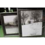 TWO FRAMED PRINTS TO INCLUDE KATHLEEN CADDICKWINTER SNOWY COTTAGE PLUS A FURTHER AUTUMN FIELD SCENE
