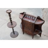 AN EARLY 20TH CENTURY OAK BARLEY TWIST ASHTRAY STAND AND EDWARDIAN WALL CABINET