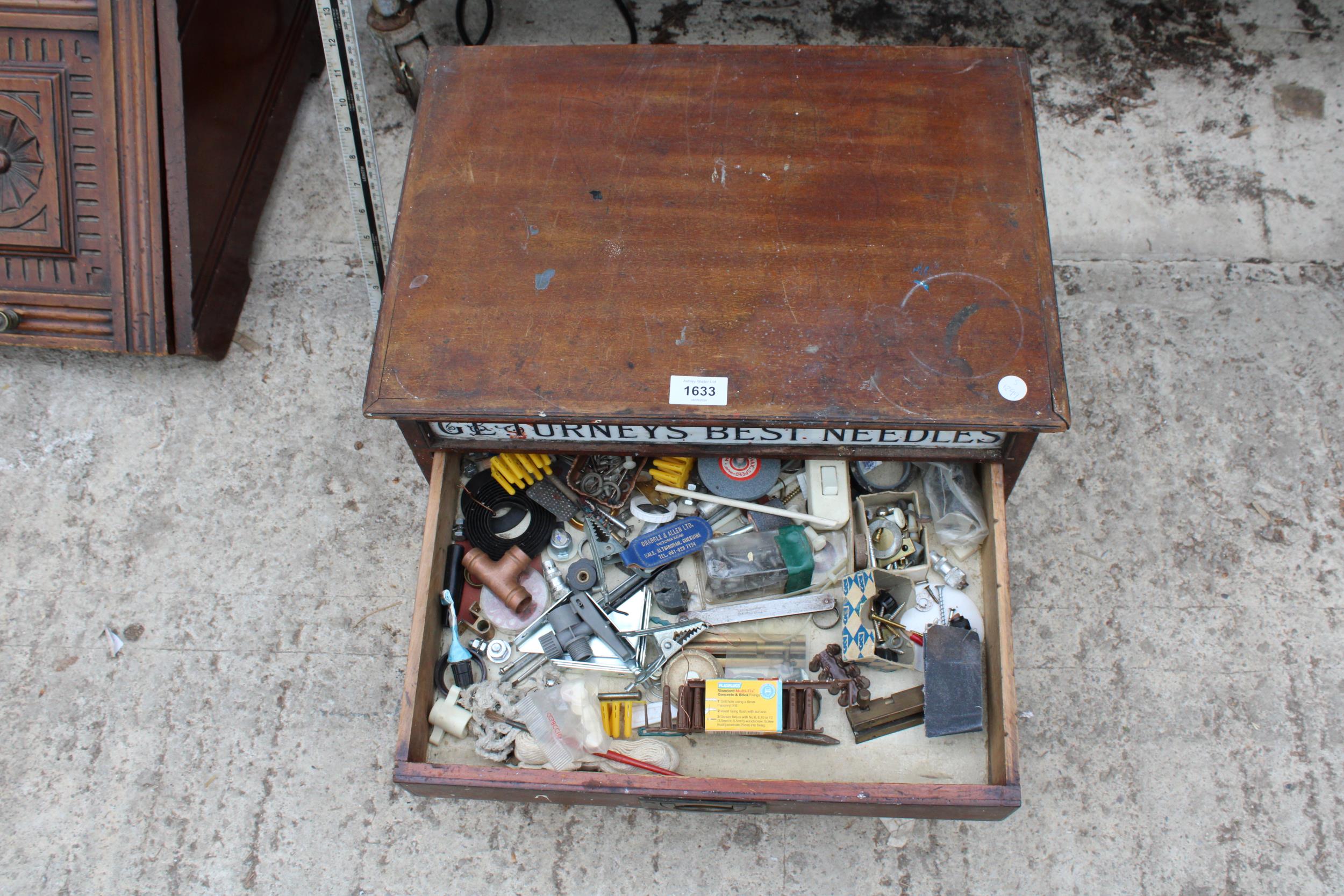 A VINTAGE MAHOGANY TWO DRAWER SEWING CHEST BEARING THE LABEL G L TURNEYS BEST NEEDLES - Image 3 of 5