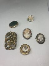 SIX BROOCHES TO INCLUDE TWO CAMEOS