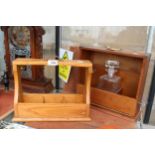 TWO WOODEN DECANTER TANTALUS BOTH COMPLETE WITH KEYS AND ONE GLASS DECANTER