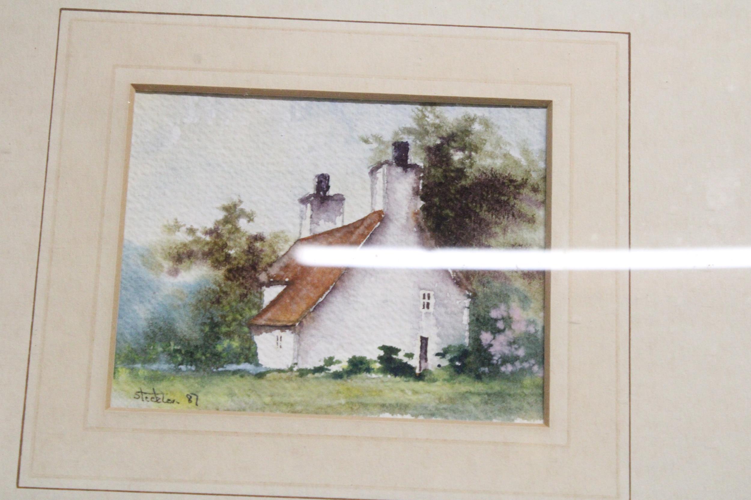 TWO FRAMED WATERCOLOURS OF COUNTRY COTTAGES, SIGNED STOCKTON '84 - Image 3 of 5