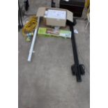 AN ASSORTMENT OF ITEMS TO INCLUDE A 110V EXTENSION LEAD, ROOF BARS AND A HEATER ETC