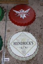 TWO BOTTLE CAP STYLE SIGNS TO INCLUDE SMIRNOFF ETC