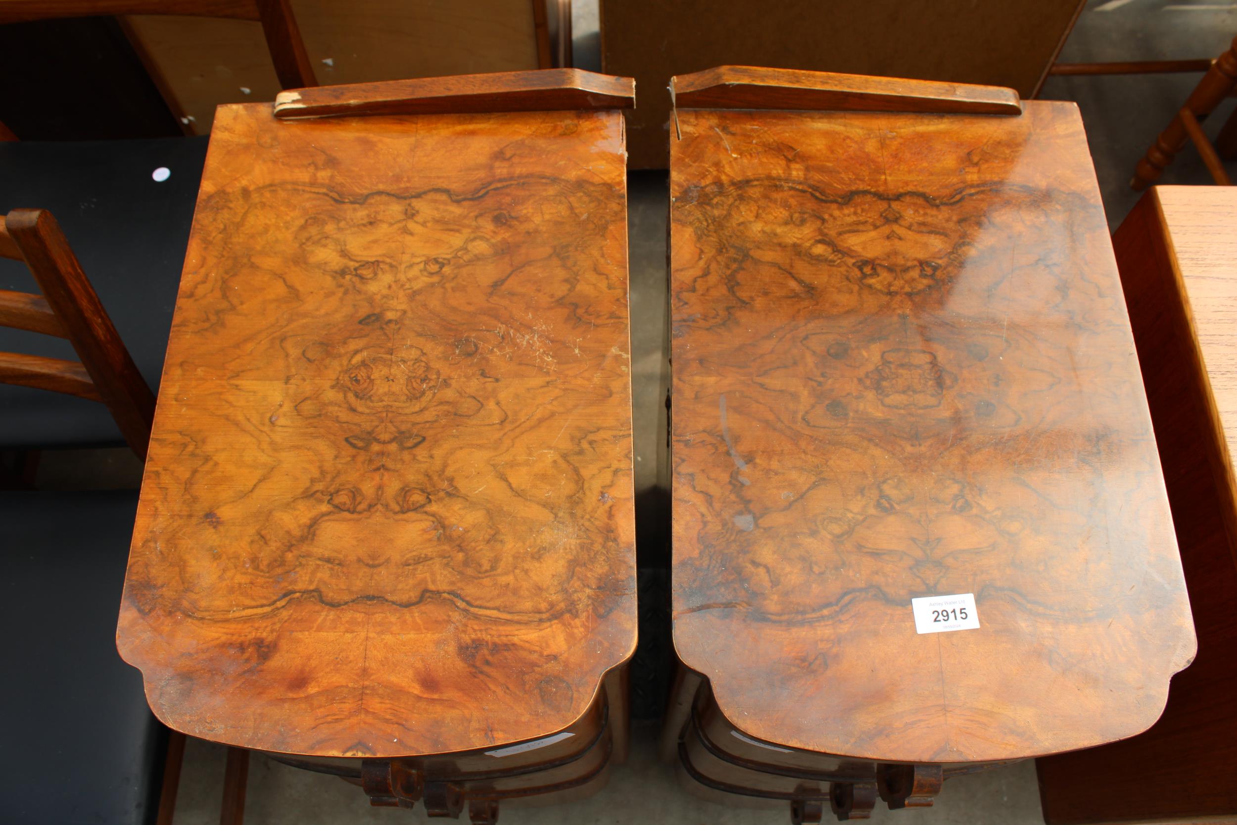A PAIR OF WALNUT ART DECO THREE DRAWER CHESTS 12.5" WIDE EACH (CUT DOWN DRESSING TABLE) - Image 3 of 4