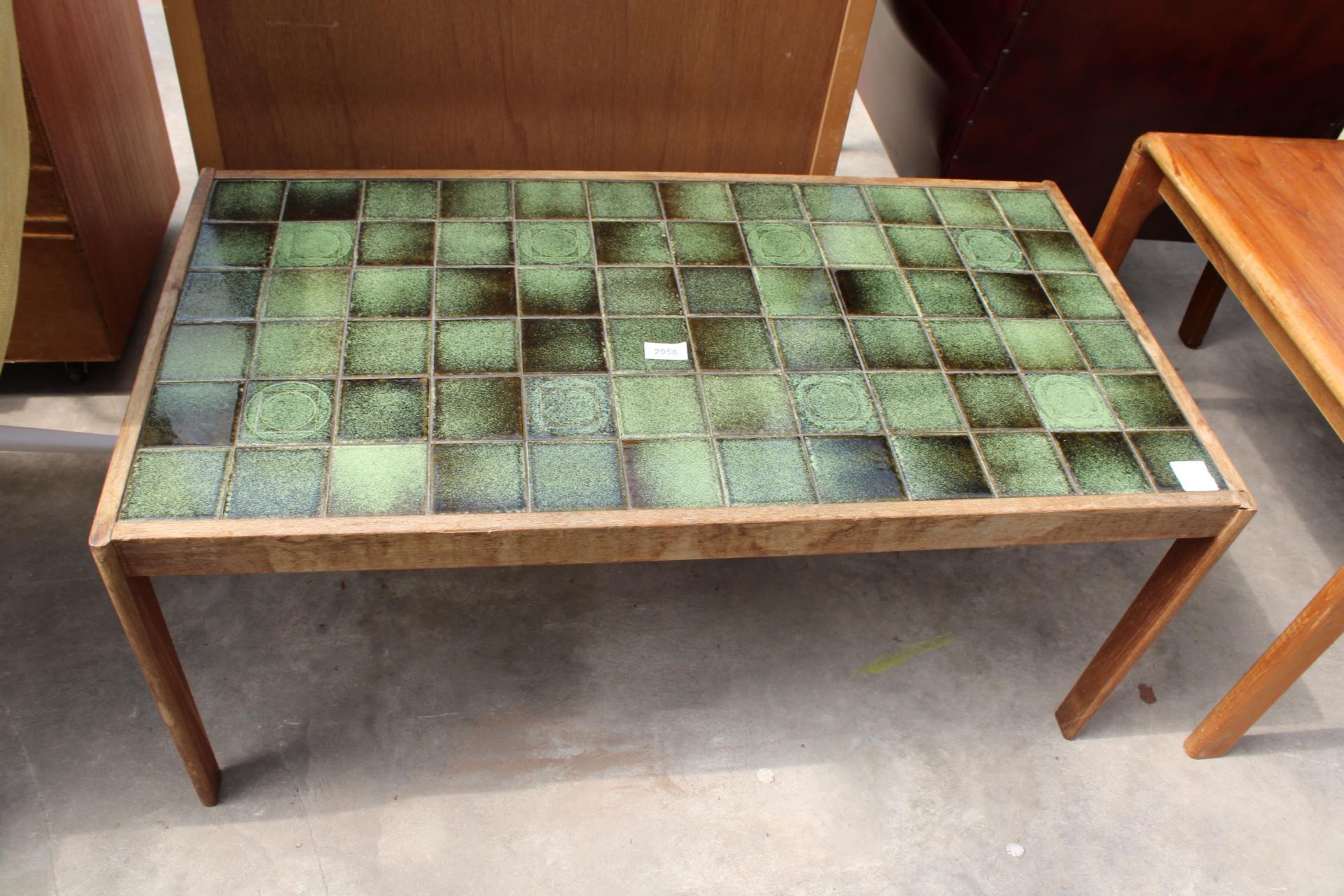 A RETRO TEAK TILED TOP COFFEE TABLE, 38" X 20"