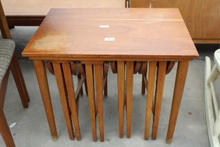 A NEST OF FIVE TEAK PAUL HUNDERVARD TABLES, FOUR BEING DROP-LEAF, 15" DIAMETER