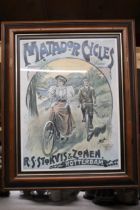 AN ADVERTISING POSTER OF EARLY 1900'S 'MATADOR' CYCLES, 35CM X 44CM