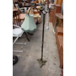 A VICTORIAN STYLE READING STANDARD LAMP ON BRASS COLUMN AND BASE WITH SHADE