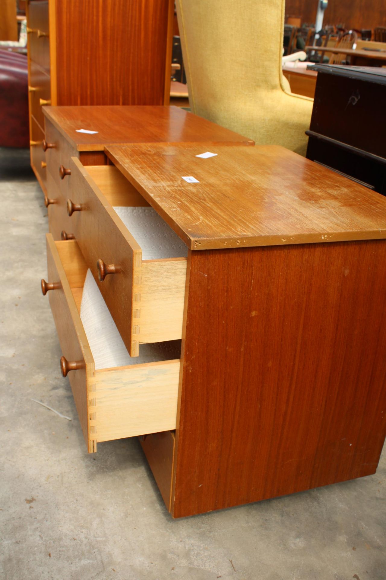 A PAIR OF RETRO TEAK CHESTS OF THREE DRAWERS, 23" WIDE EACH - Image 2 of 2
