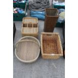 FOUR VARIOUS WICKER BASKETS