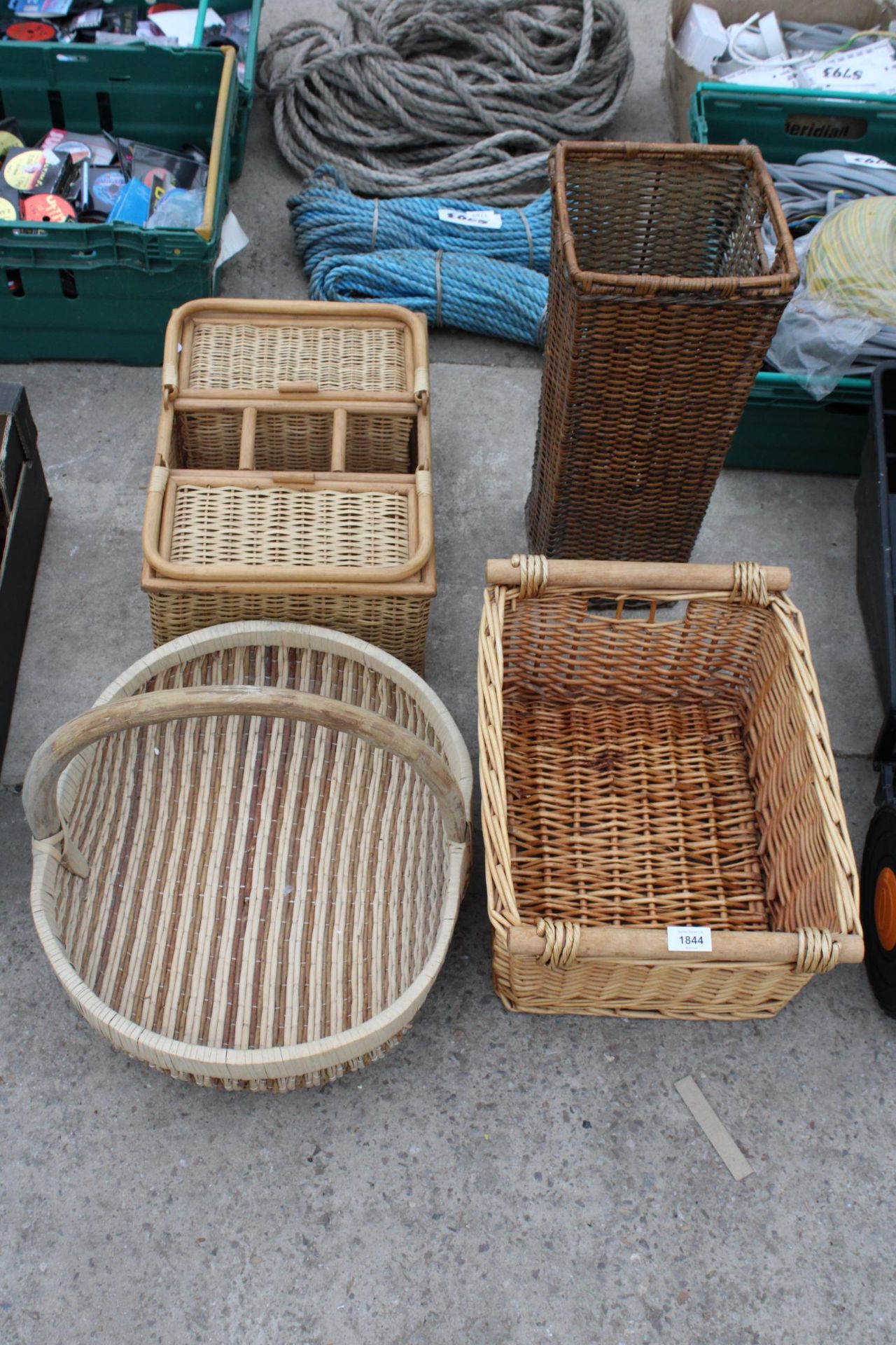 FOUR VARIOUS WICKER BASKETS