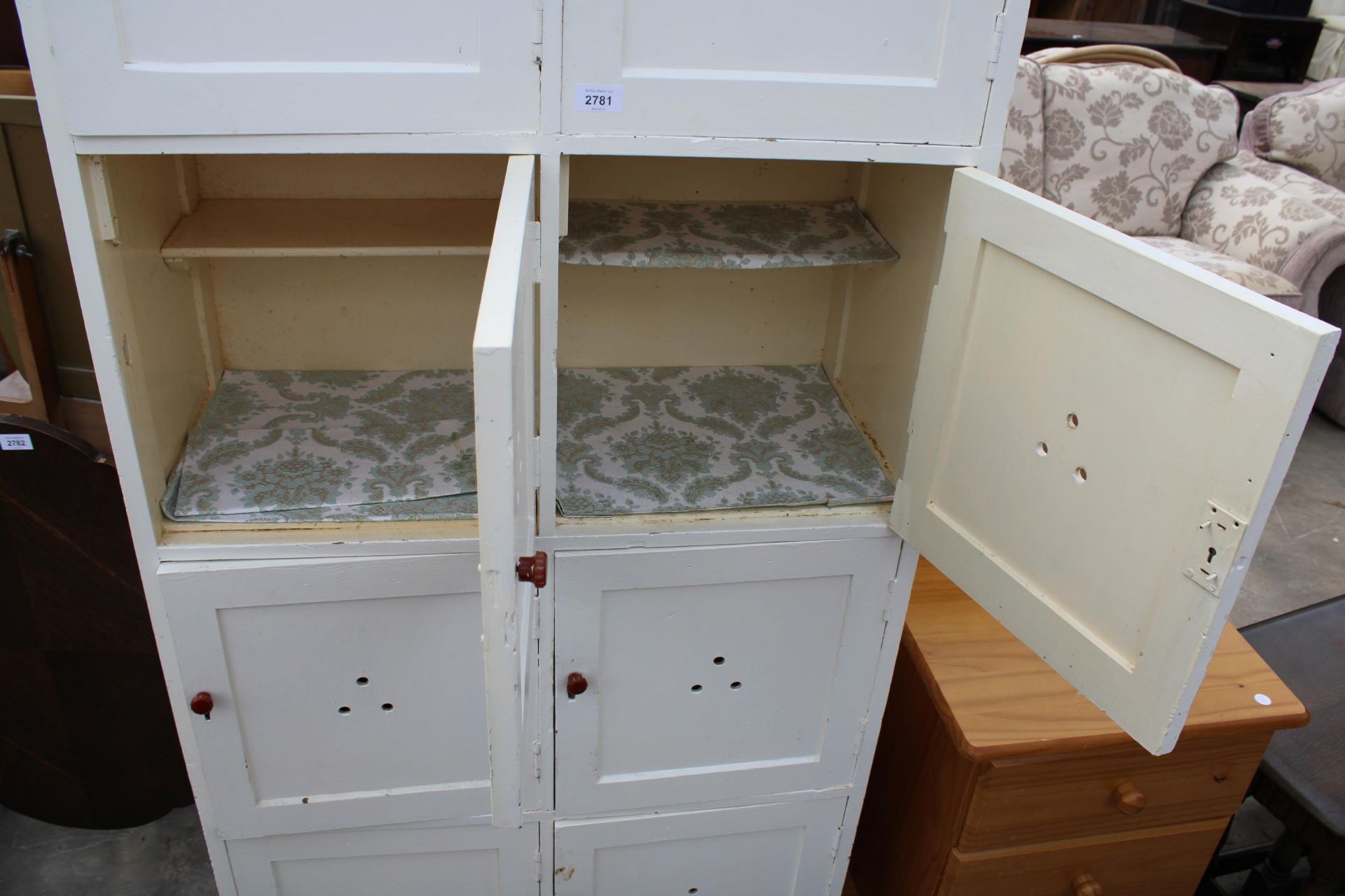 A MID 20TH CENTURY PAINTED STORAGE CABINET WITH EIGHT CUPBOARDS, 30" WIDE - Image 2 of 2