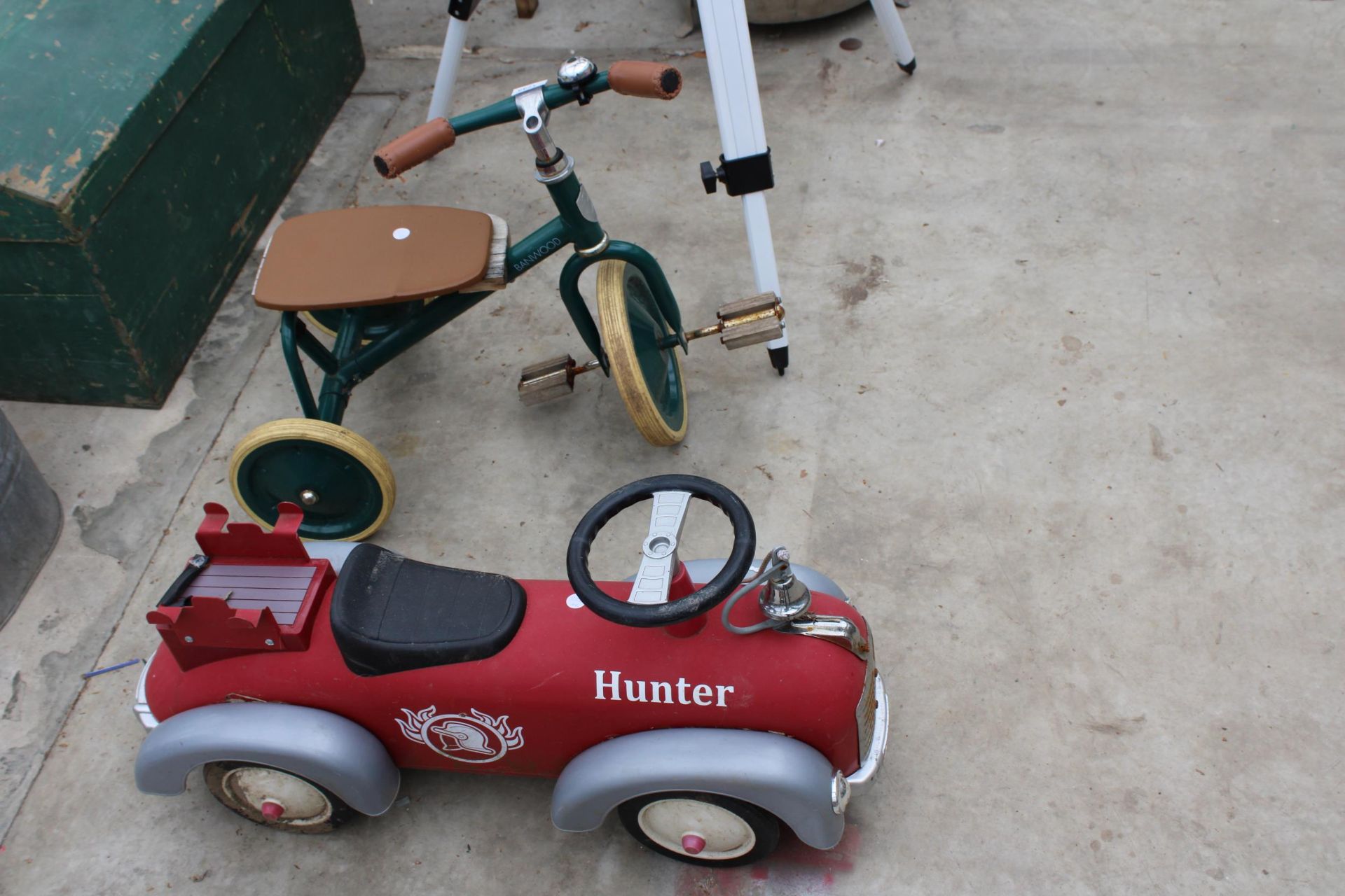 A RETRO CHILDS TRIKE AND A RIDE ALONG CAR