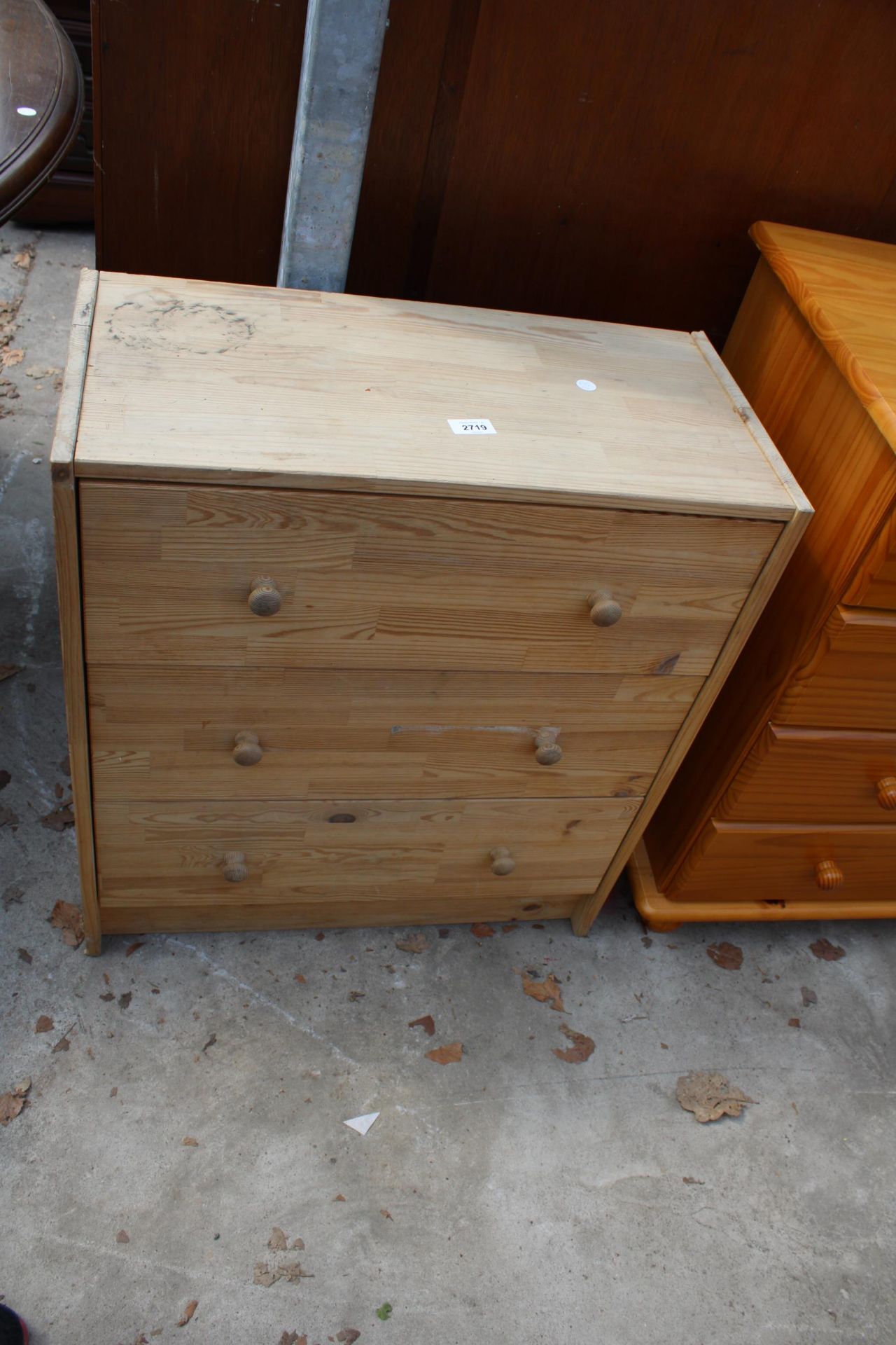 A MODERN PINE CHEST OF THREE DRAWERS, 24" WIDE