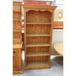 A MODERN PINE FIVE TIER OPEN BOOKCASE, 35" WIDE