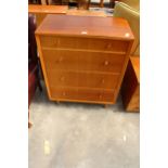 A RETRO TEAK CHEST OF FOUR DRAWERS ON TAPERING LEGS, 30" WIDE