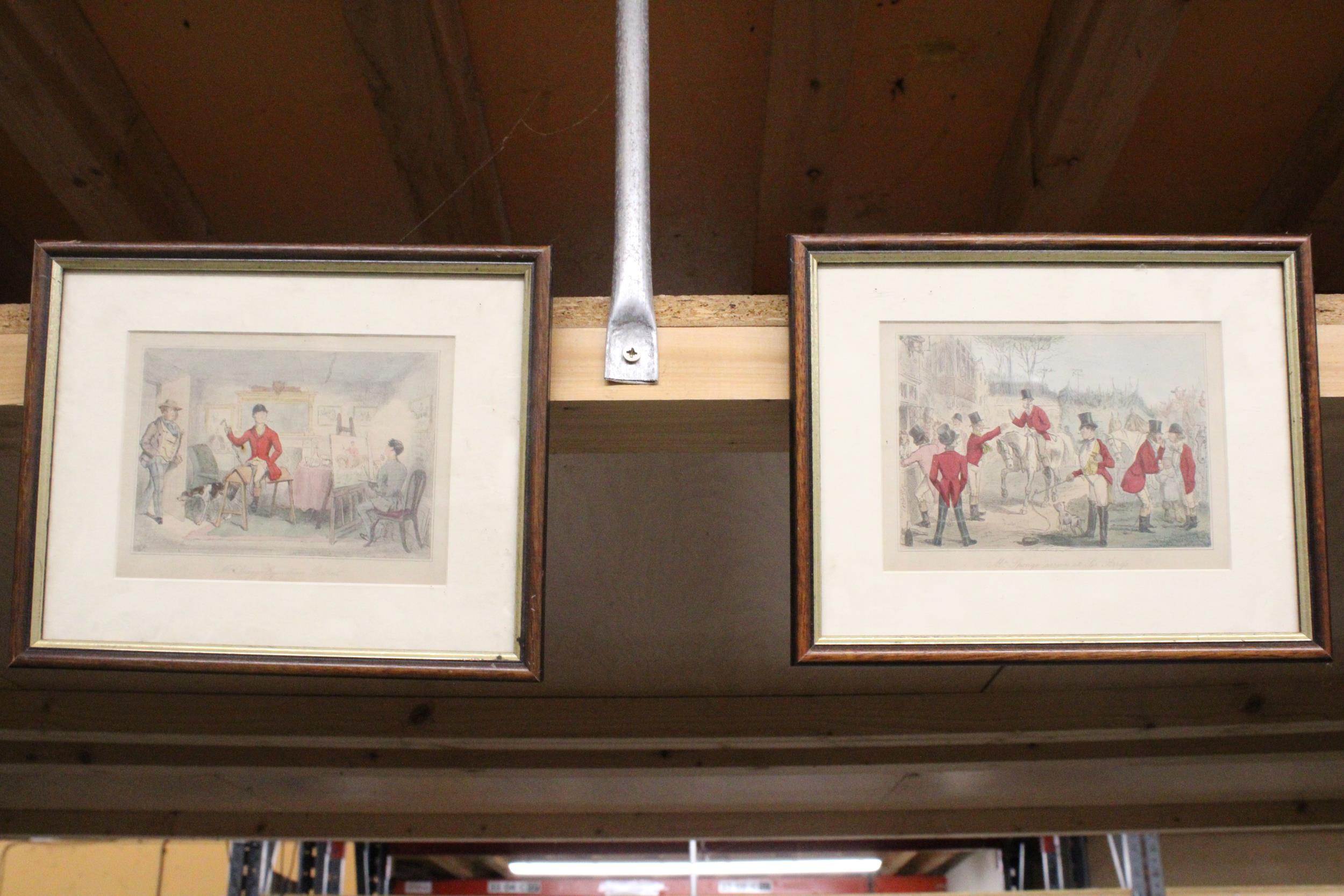 TWO COLOURED ENGRAVINGS OF HUNTSMEN