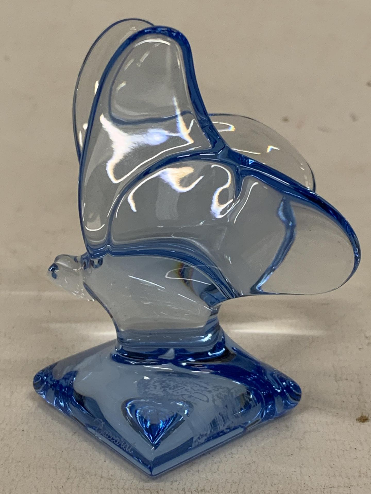 A BACCARAT BLUE CRYSTAL BUTTERFLY - SIGNED
