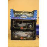 THREE VINTAGE BOXED TOY CARS TO INCLUDE A LIMITED EDITION 1947 CHEVY BEL AIR, JAGUAR AND A ALFA