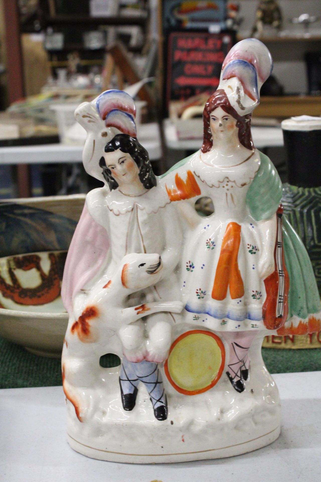 TWO VINTAGE STAFFORDSHIRE FLATBACKS TO INCLUDE A CRICKETER, A MYOTT AND SONS HANDPAINTED BOWL AND - Image 5 of 5